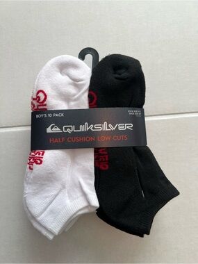 Quiksilver Low Cut Athletic Socks - Black, White with Red Logo (10 Pack)